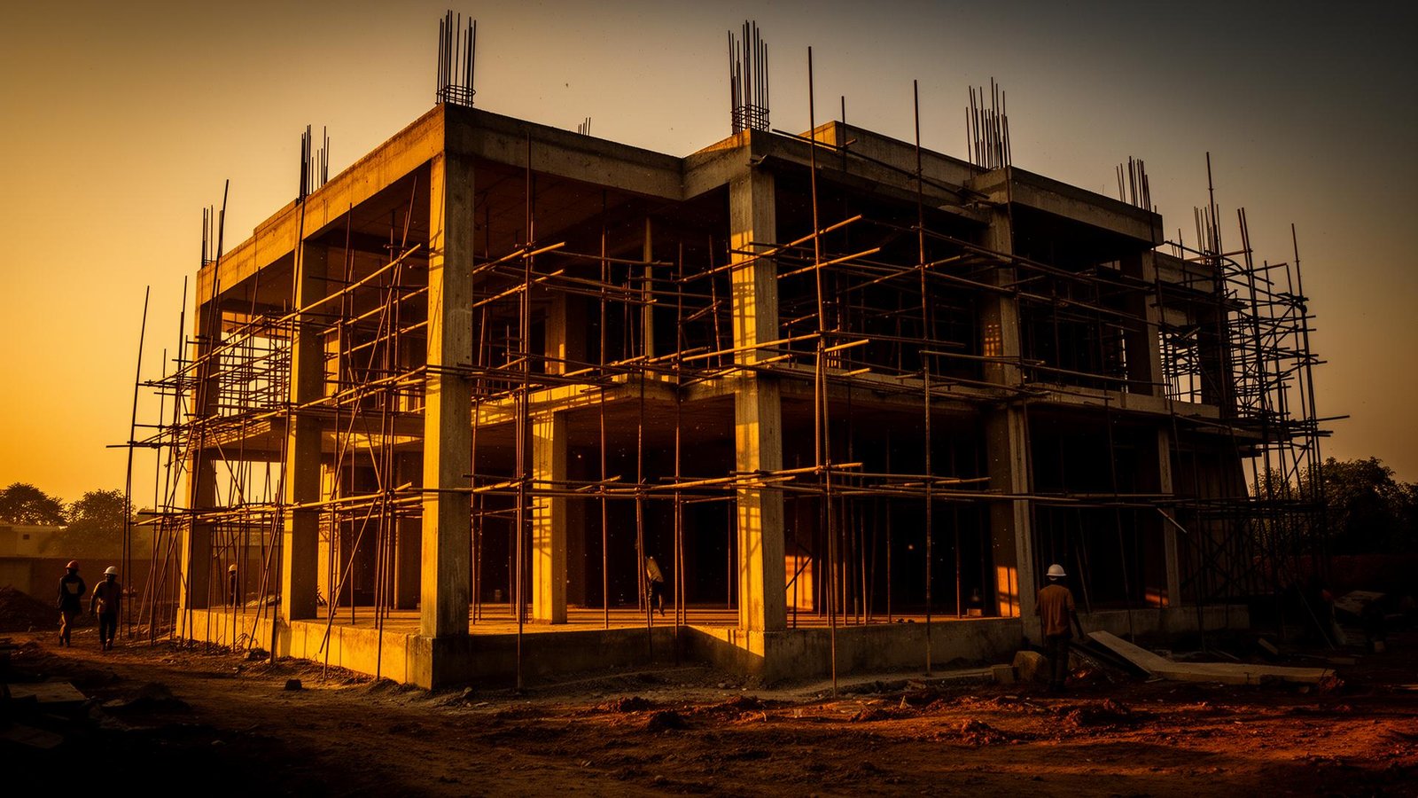 Half-built luxury project at golden hour — Koncept Infra Studios