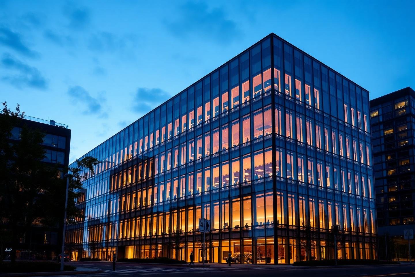 Modern commercial building with glass facade