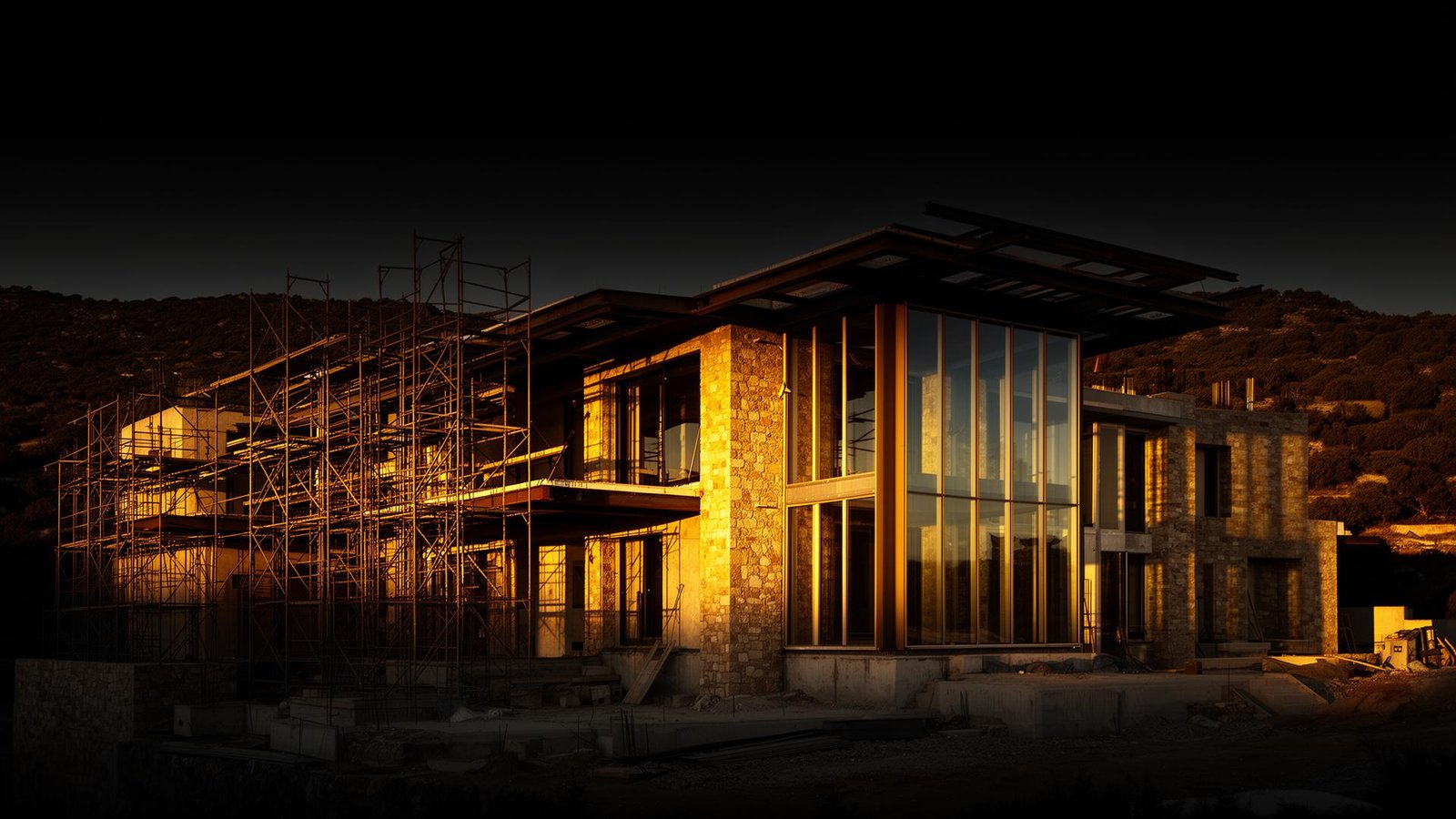 Luxury villa under construction at golden hour — Koncept Infra Studios